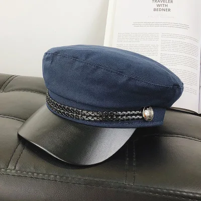 Женская обувь для девочек студент Осень Зима Личность Ретро Военная Униформа кепки Британский берет молодежи дикая утка язык шляпа мужской 2MZ34 - Цвет: Navy