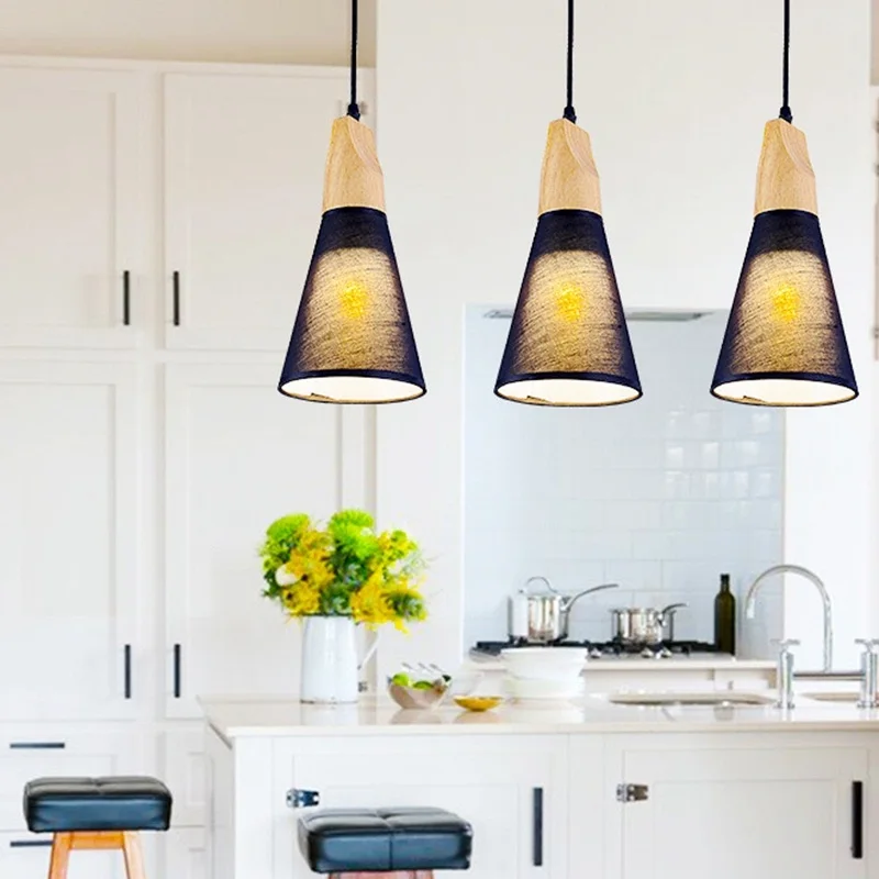 

SZYZ Modern Pendant Lights Natural Wooden Pendant Lamp Lighting Fixture for Cafe Bar Living Room Kitchen Island Lamp