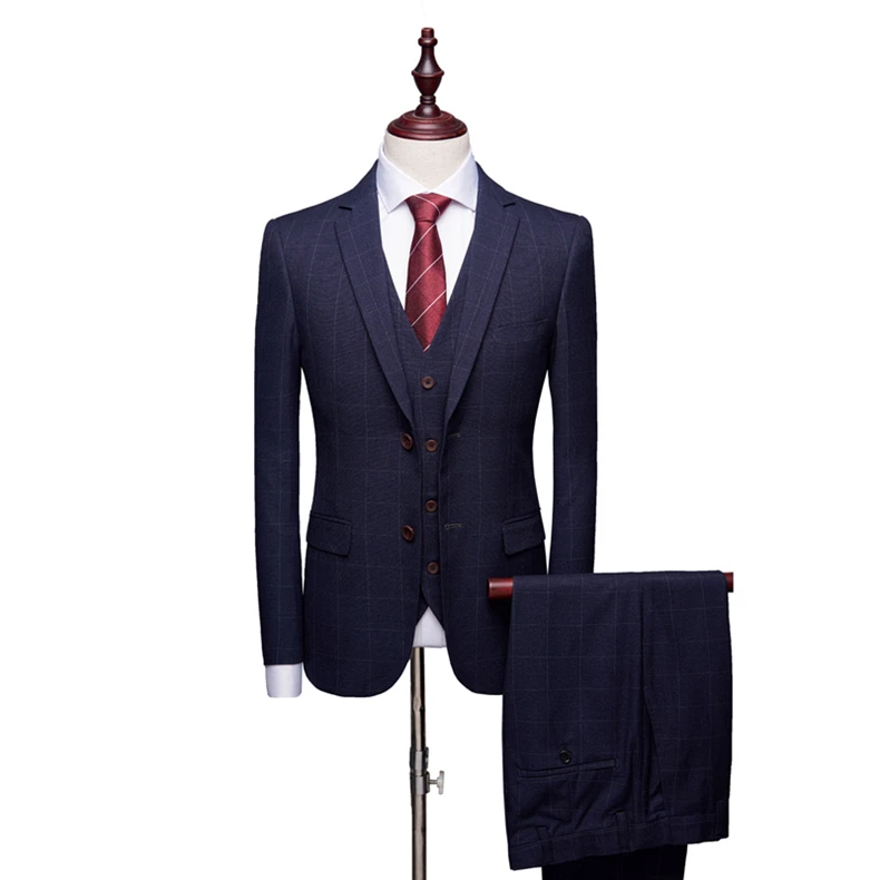 VAGUELETTE формальный клетчатый серый костюм для мужчин деловой, Свадебный, для жениха 3 шт. костюм Slim Fit Traje Hombre Para Vestir M-4XL
