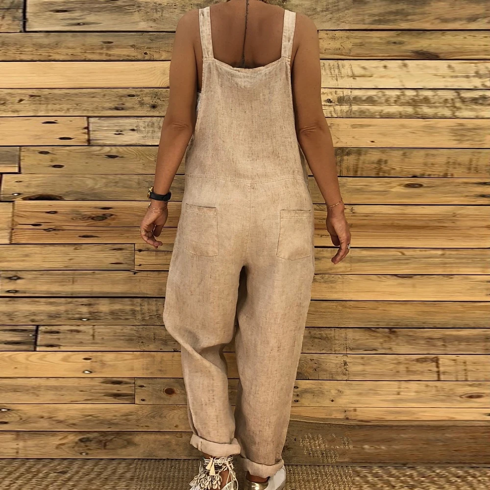 Casual Linen Loose Playsuits Women Square Sleeveless Solid Combinaison Femme Vintage Plus Size Overalls Female Lace Long Romper Casual Linen Loose Playsuits Women Square Sleeveless Solid Combinaison Femme Vintage Plus Size Overalls Female Lace Long Romper