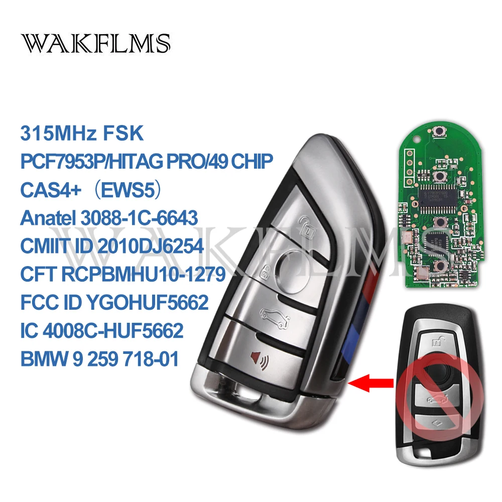 

4btn Smart Key Remote Fob For BMW F Series FEM BDC/7 Series CAS4 CAS4+ 730 740 750/5 Series 520 525 530 535 PCF7953P 315MHz FSK