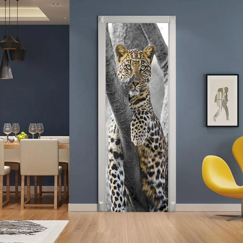 Креативная 3D наклейка на дверь с милым тигром DIY Фреска самоклеющиеся обои съемный водонепроницаемый Плакат Наклейка s домашний Декор наклейки