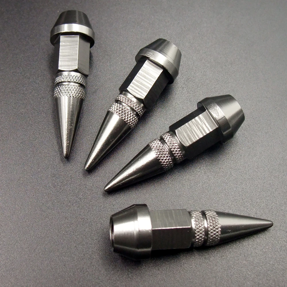 4pcs Gray 45mm Universal Spiked Car Wheel Tire Valve Air Stem Dust Caps Cover Truck Auto Vehicle