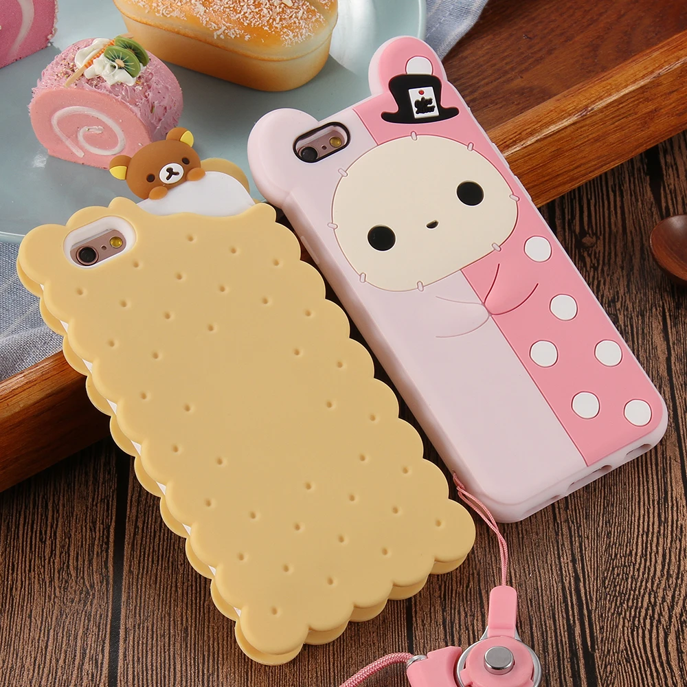 Phone Cases For Apple iPhone 6 6s / Plus / 5 5s Case Cute 3D Cartoon Biscuit Case Soft Silicon Cover Couque For Iphone6 Souple