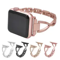 Модные часы группы металлический X бриллиант в форме инкрустированные часы ремешок для Apple Watch для Для женщин