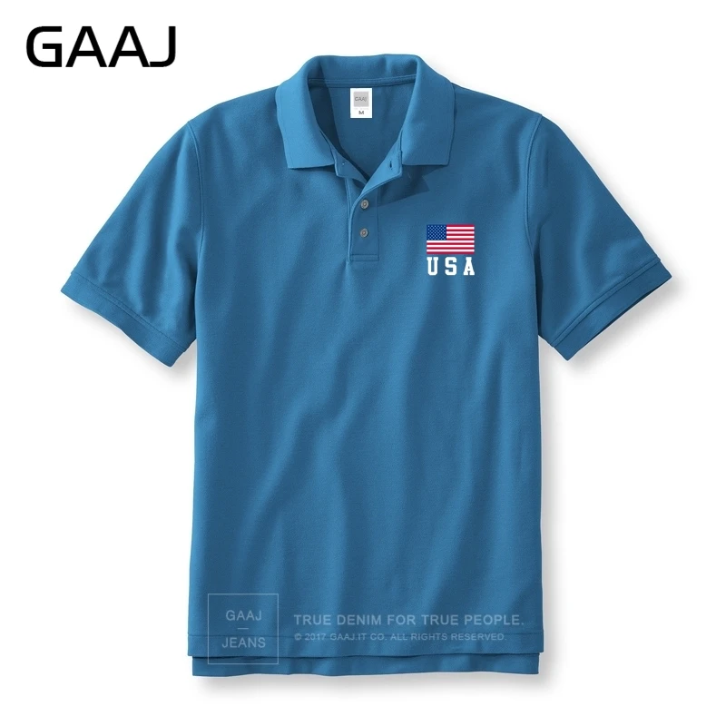 GAAJ США американский флаг рубашки поло для мужчин и женщин рубашки в стиле унисекс Твердые Homme рубашки поло для мужчин Высокое качество Мужская рубашка новая брендовая одежда - Цвет: Lake