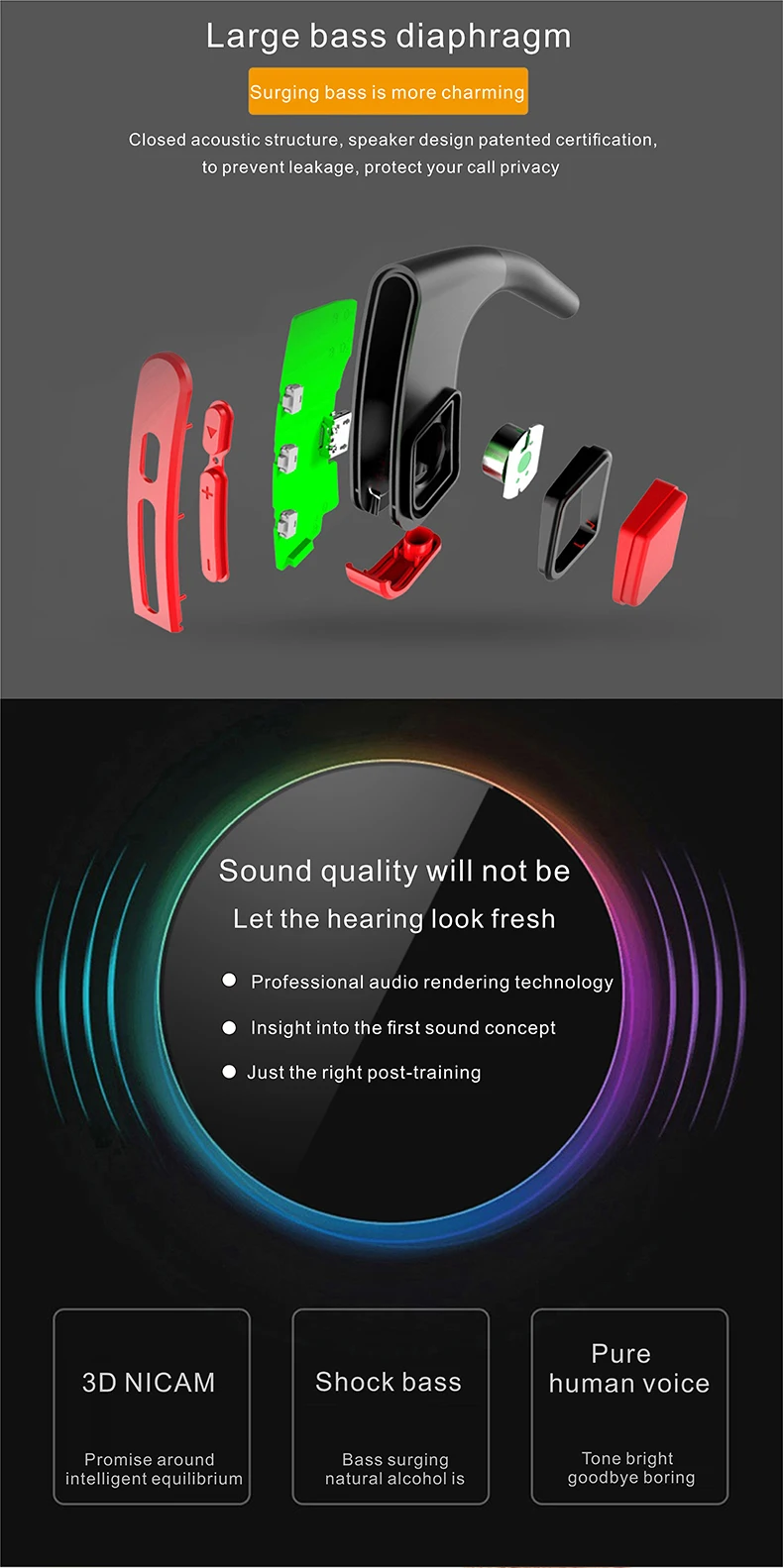 Volemer Bluetooth Headphones E1 Bone Conduction Wireless Noise-Reduction Headset Auriculare Outdoor Sports 3D Stereo Earphone (4)