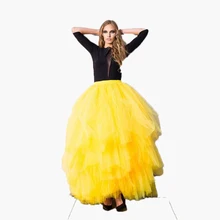 Многослойные тюлевые юбки Многослойные Желтые Длинные вечерние юбки шикарная длина в пол бальное платье женские макси юбки