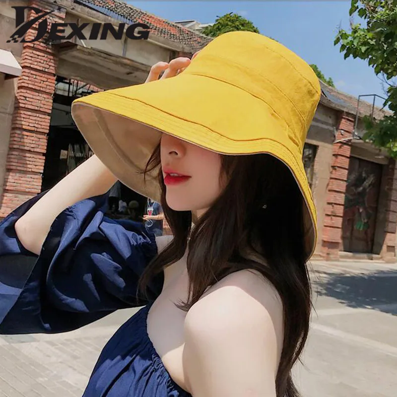 

2019 Anti-UV foldable cotton Breathable summer sun hat for women panama wide Brim beach hat ladies Girls outdoor korean sea cap