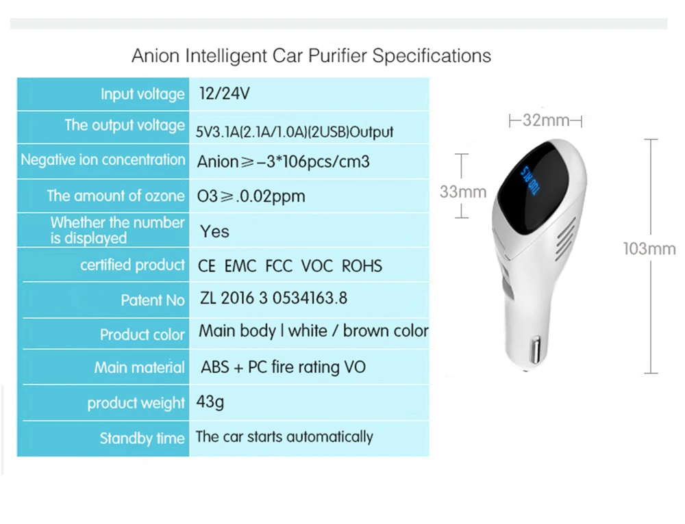 Автомобиль отрицательные ионы очиститель воздуха с ионизатором двойной USB порт 12 в мини-Освежитель свежего воздуха анион ионный очиститель воздуха озоновый очиститель