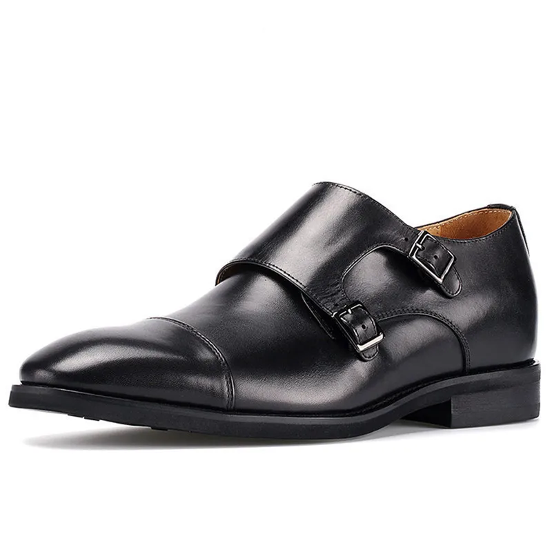 

Handmade Get Taller 6 CM Slip on Office Double Monk Straps Shoes Leather Height Increasing Men's Formal Dress Elevator Shoes