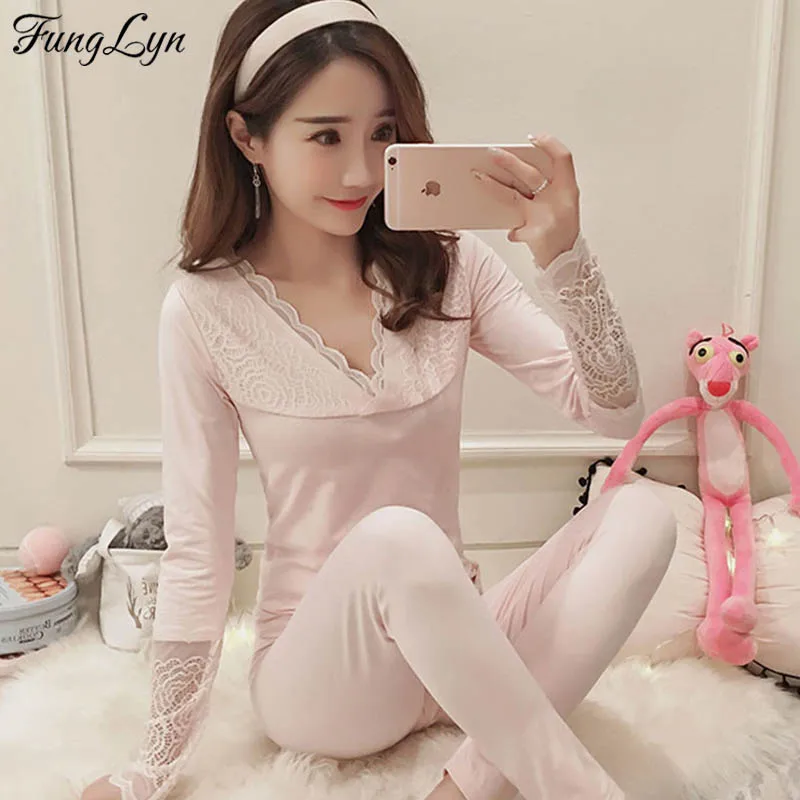 

FLD140 Lace Top Velvet Pijama Mujer Warm Tight Pajamas For Women Two Piece Pyjama Femme Pijamas Pigiama Donna Pijama Night Suit