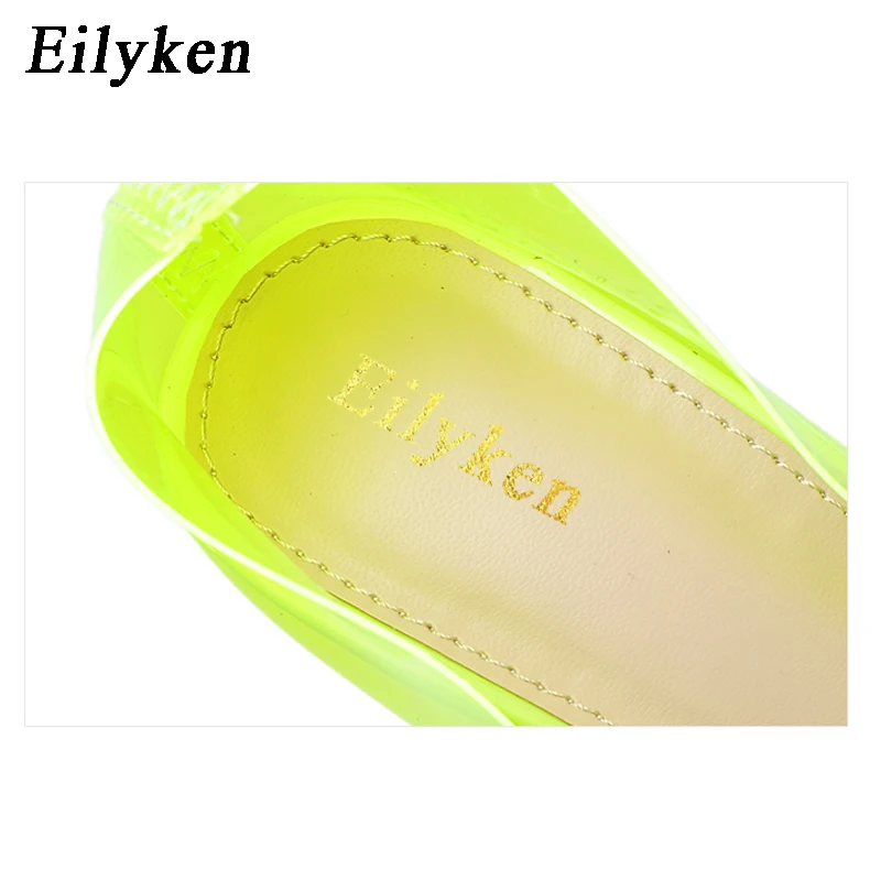 Eilyken/Новинка года; пикантные прозрачные женские туфли на высоком каблуке из ПВХ; флуоресцентные зеленые туфли-лодочки; вечерние свадебные туфли-лодочки