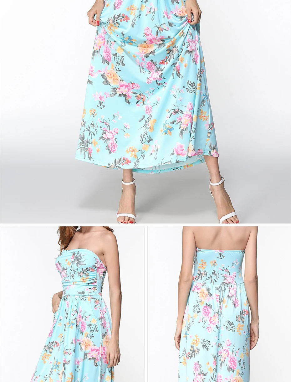 Floral Strapless Off Shoulder Long Maxi Dress 