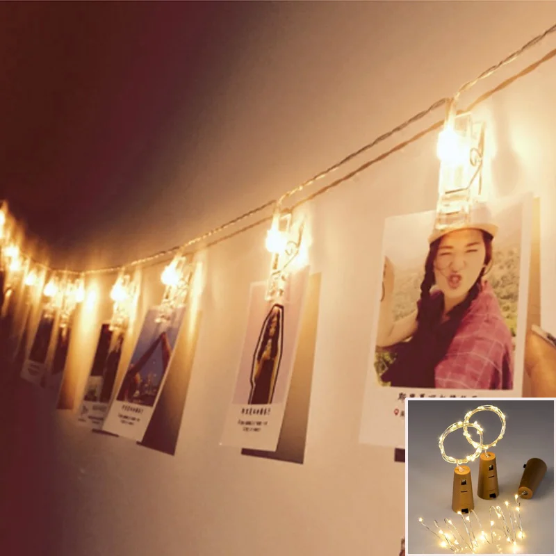 

1M 10led 2M 20led Card Photo Clip String Battery Christmas String Light Courtyard Garden Home Party Photo wall decoration