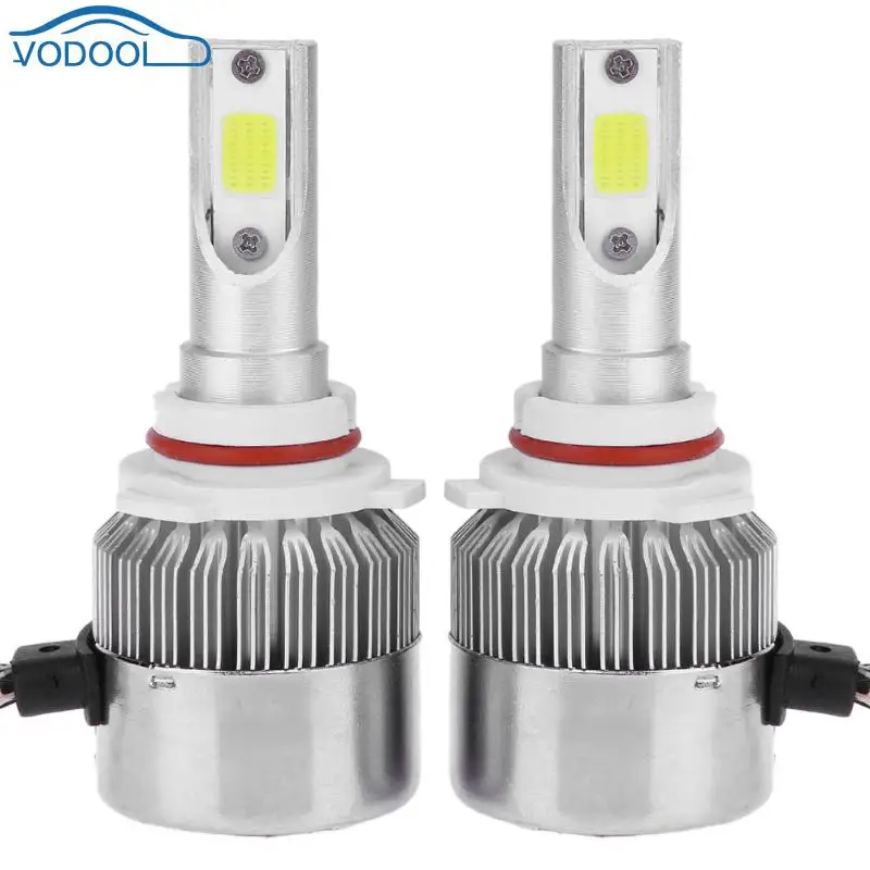 1Pair Universal 6500K 5000LM 9006 LED COB Car Headlight Head Lamp Bulb Built In Drive High