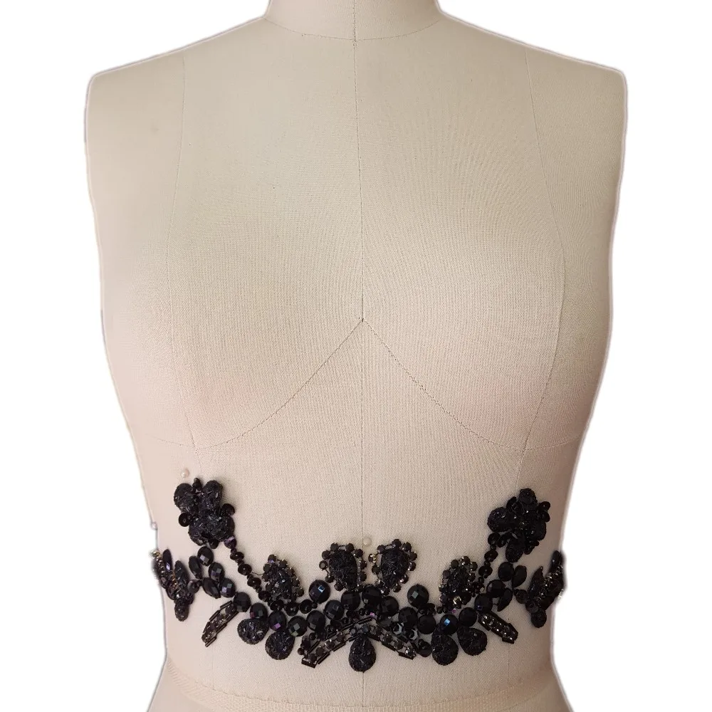 

bi.Dw.M Black Rhinestone Hand Beaded Applique Patches 7x30cm Stones and Crystals Sewing Appliques Accessories For Wedding Dress