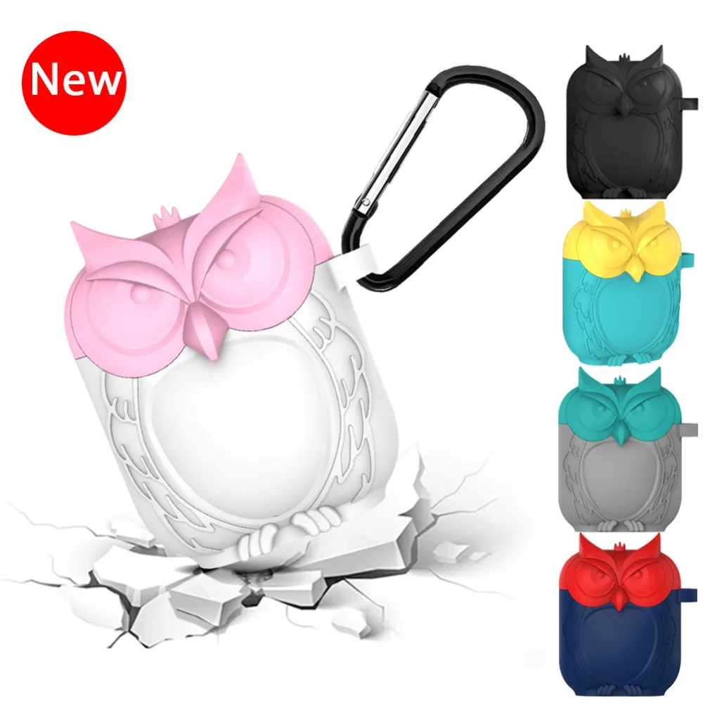 

New Owl cartoon design for airpod case cover cute 2 in 1 case for airpods silicone headphone key ring tws earphone dust guard