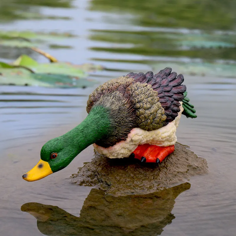

Garden Resin Simulation Animal Drinking Water Duck Ornaments Pond Pool Rockery Fish Tank Outdoor Decorative Sculpture Crafts