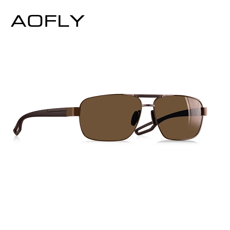 AOFLY, дизайнерские поляризационные мужские солнцезащитные очки, металлическая оправа TR90, дужки, мужские солнцезащитные очки для вождения, квадратные оттенки, Gafas de sol hombres UV400 - Цвет линз: C5Brown