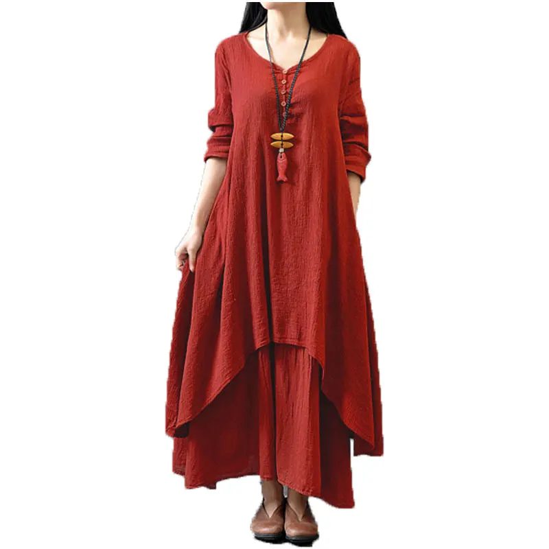 

Top Fashion 2019 Autumn Women Casual Loose Long Sleeve Dress Solid Long Maxi Dress Vestidos Plus Size S-5XL