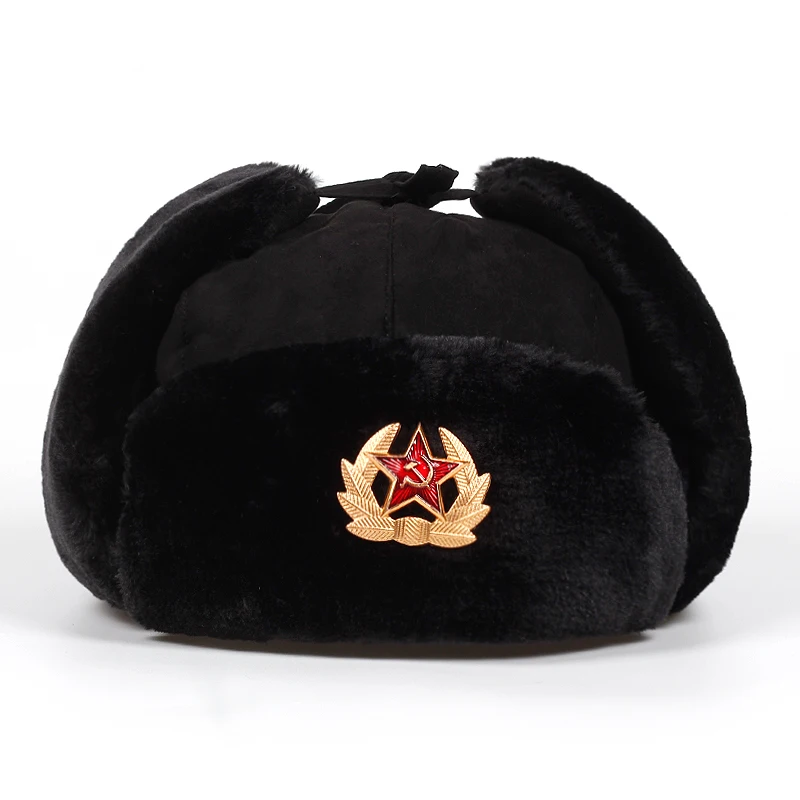 Шапки ушанки с символом Советской армии|Мужские шапка-бомбер| | - Фото №1