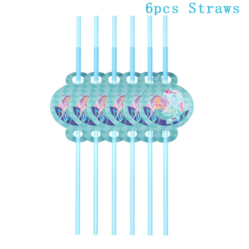Русалочка День Рождения украшения Русалка Вечерние одноразовые наборы посуды торт Топпер Baby Shower Girl 1st день рождения партии - Цвет: straws