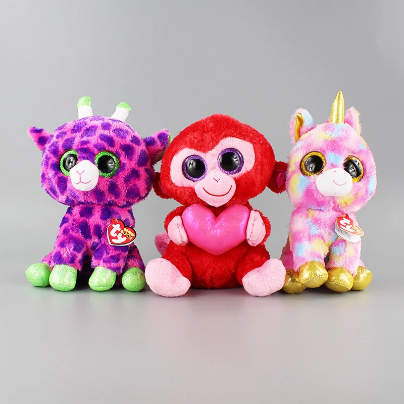 

New Arrive 25CM Cute TY Beanie Boos Big Eyes Monkey Unicorn Sika deer Bambi Plush Stuffed Animals Toys Dolls For Kids Gifts