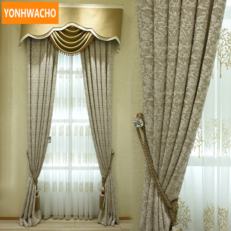 

Custom curtains High-precision embossing Neoclassical luxury Nordic simple cloth blackout curtain tulle valance drape N775