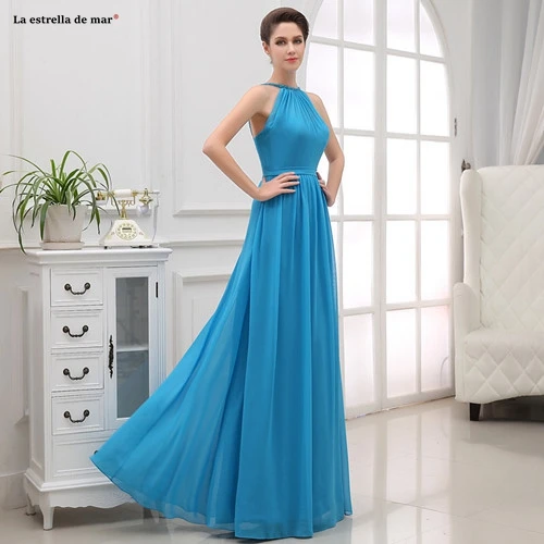 Turquoise Blue Sukienka druhna/шифоновое платье с лямкой на шее, ТРАПЕЦИЕВИДНОЕ, бирюзовое, синее, свадебное платье для гостей, длина до пола, халаты demoiselle honneur - Цвет: Turquoise Blue