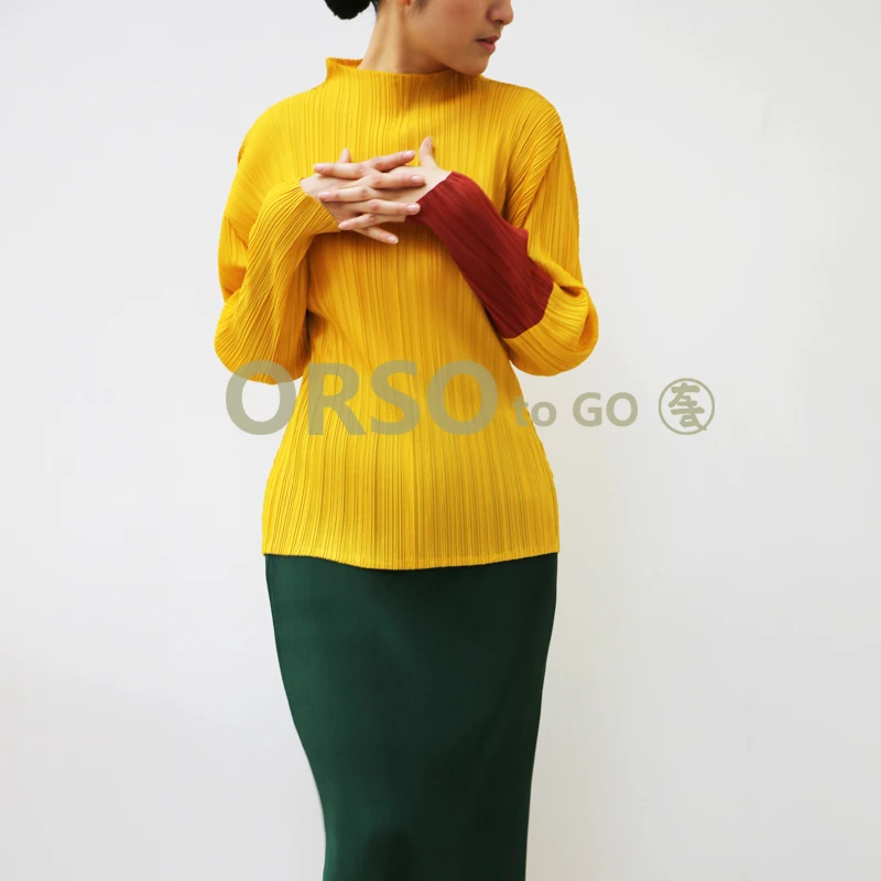 Changpleat женская футболка Miyak плиссированная модная Оригинальная дизайнерская популярная цветная Водолазка с длинным рукавом тонкая эластичная футболка