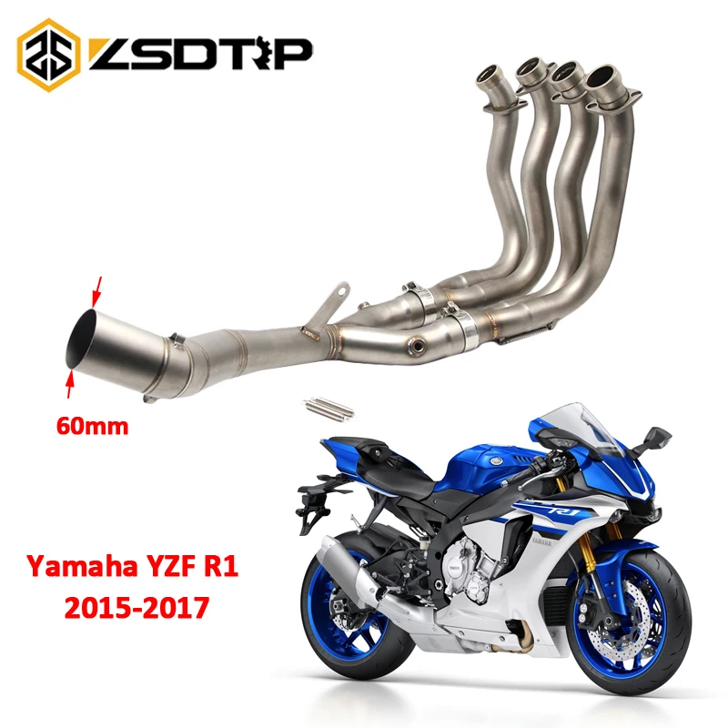 ZSDTRP 61mm deslizamiento en sistema completo para Yamaha YZF R1 2015-2017 motocicleta silenciador Escape conjunto con frente tubo medio