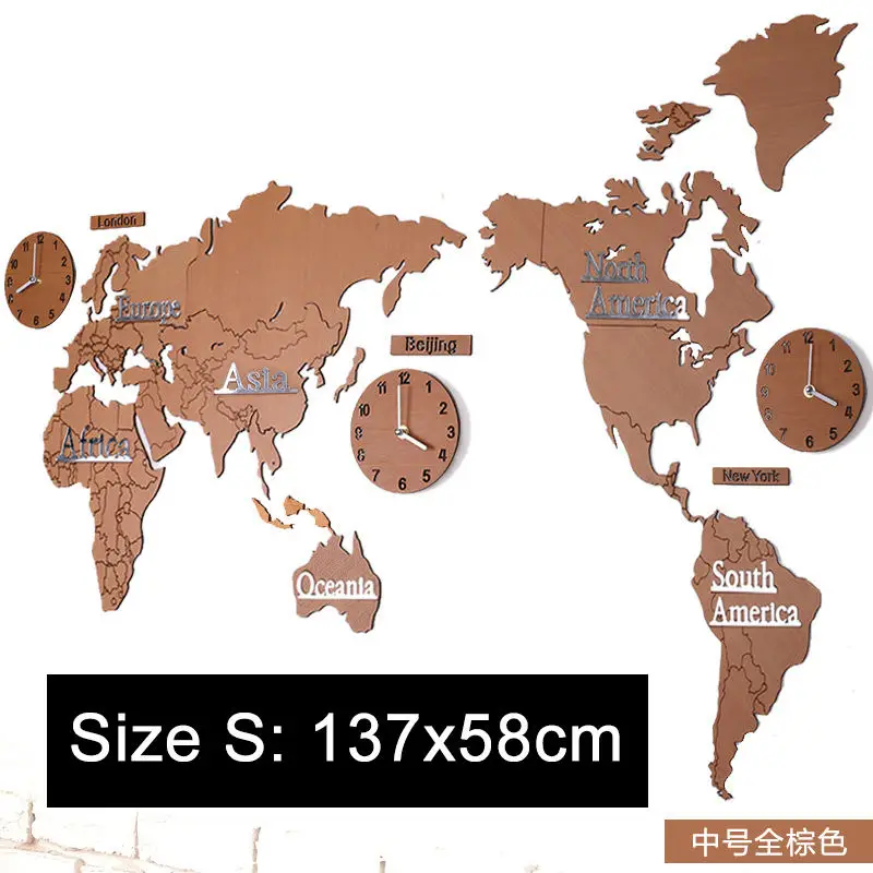 Деревянные настенные часы с картой мира, современный дизайн, Креативные 3D мировые часы-карта, настенные часы для дома, декоративные, для гостиной, большие часы - Цвет: brown-S