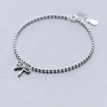 Настоящее. 925 стерлингового серебра бантом и бусы, браслет-цепочка стерлингового-серебро-ювелирные изделия регулируемый GTLS255