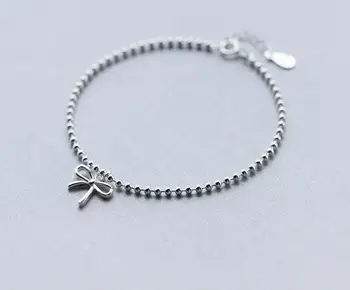 

Real. 925 Sterling Silver jewelry Bowknot &Beads chain bracelet sterling-silver-jewelry adjustable GTLS255
