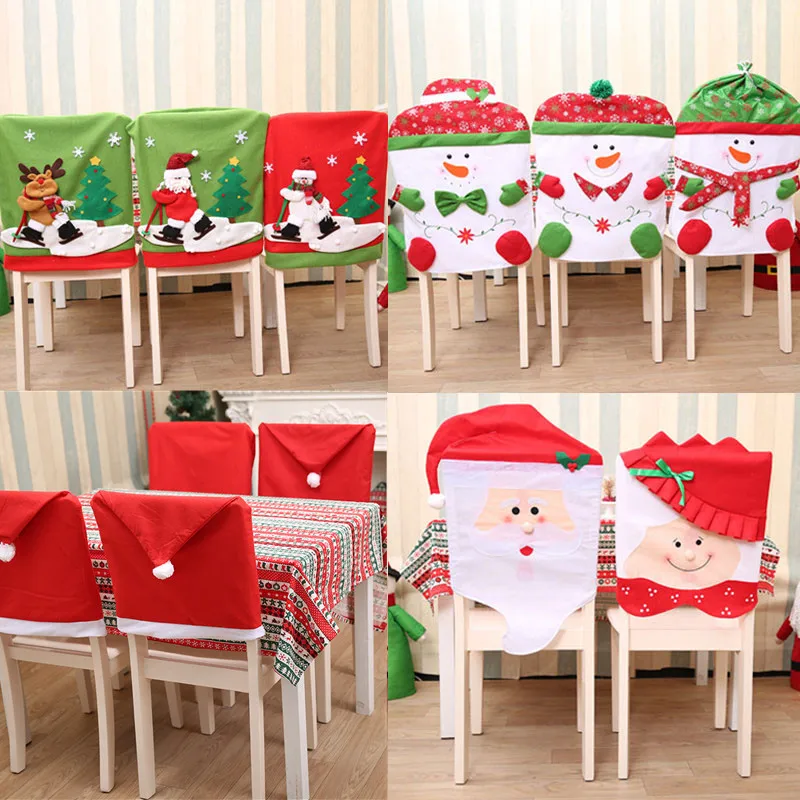 

Creative 19 styles Santa Claus Elk Snowman Cap Chair Cover Christmas Dinner Table Party Home Decor Xmas Chair Back Cover 1pcs