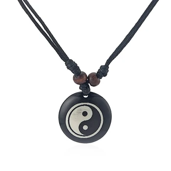 

12pcs Black Wax Cord Resin Yin Ying Yang Pendant Necklace