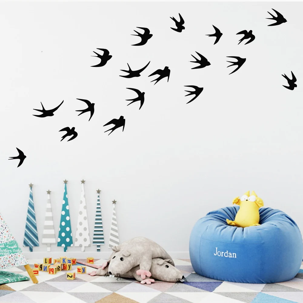 18pcs Of 8cm Fly Bird Vinyl Wall Sticker For Home wall Decor Murals