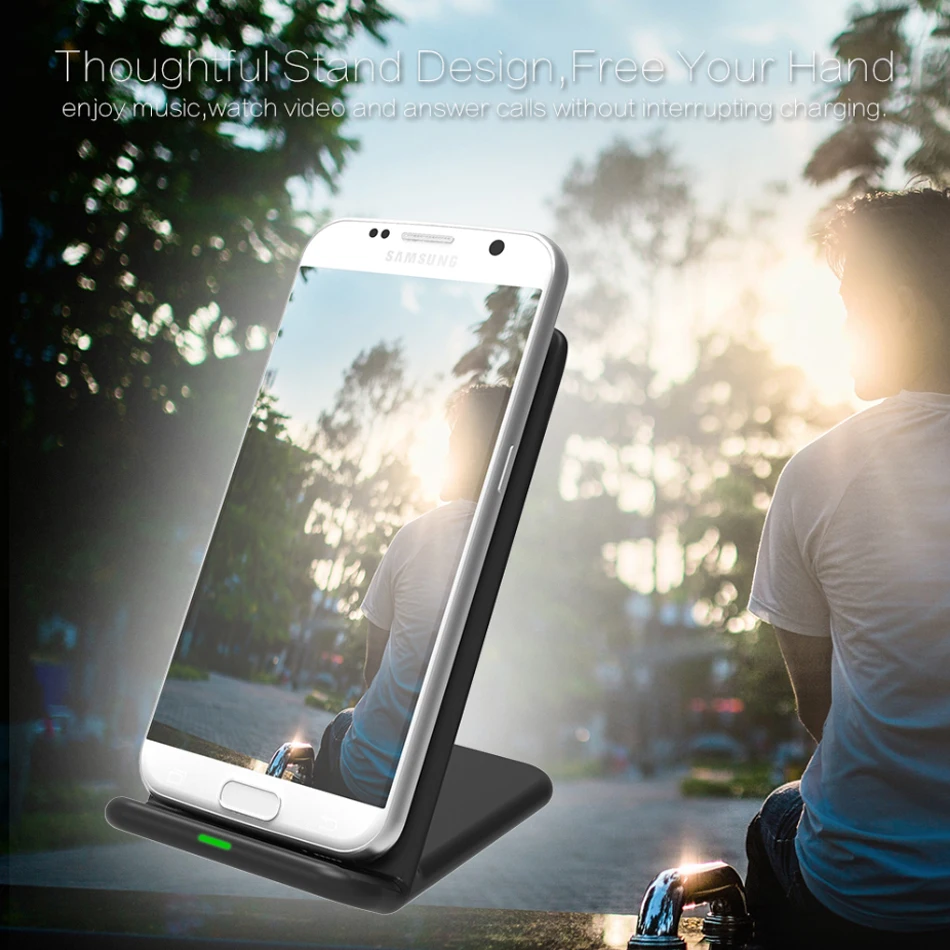 !ACCEZZ 2 in 1 Vertical Phone Stand Charger Fast Qi Wireless Charging For iPhone X 8 Plus XS Samsung Galaxy S8 S9 Desktop Charge (1)