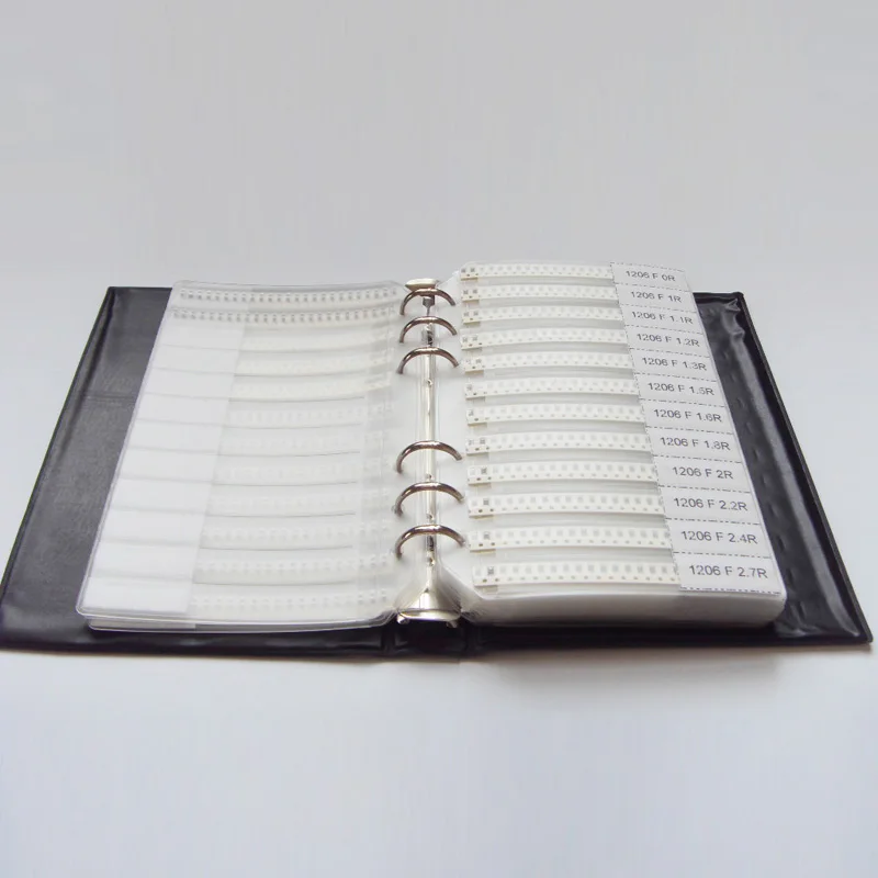 1206 SMD Resistor 0R~10M 1% 170valuesx25pcs=4250pcs + Capacitor 38valuesX25pcs=950pcs 10PF~22uF Sample Book