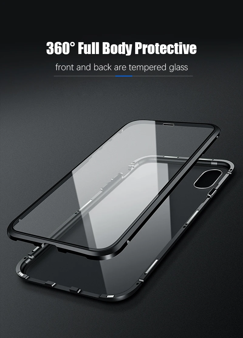 Luxury Double glass Metal Magnetic Case for iPhone XS MAX iPhone X XR 7 8 Plus 8plus Phone Case Magnet Cover 360 Full Protection (6)
