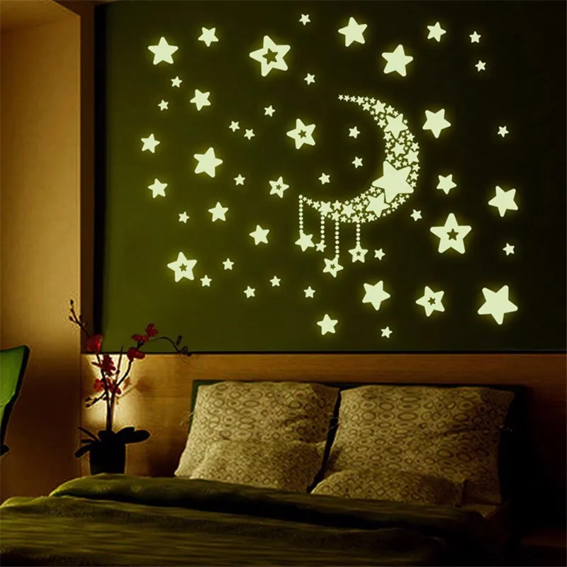 Home Wall Glow In The Dark Star Wall Stickers 103Pcs Star Moon Luminous DIY Art Kids Room Decor Prevently Wall Stickers 