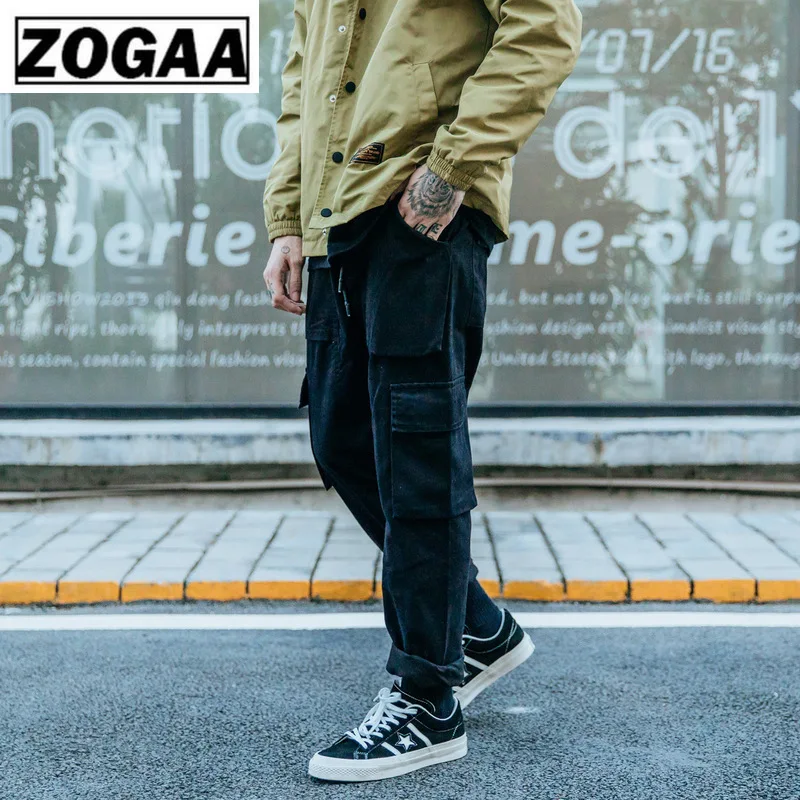 ZOGGA Spring Solid Casual Male Full Length Cargo Pants High-quality 100%cotton Mid-Waist Men Pants Without Fade/Shrink/Pilling
