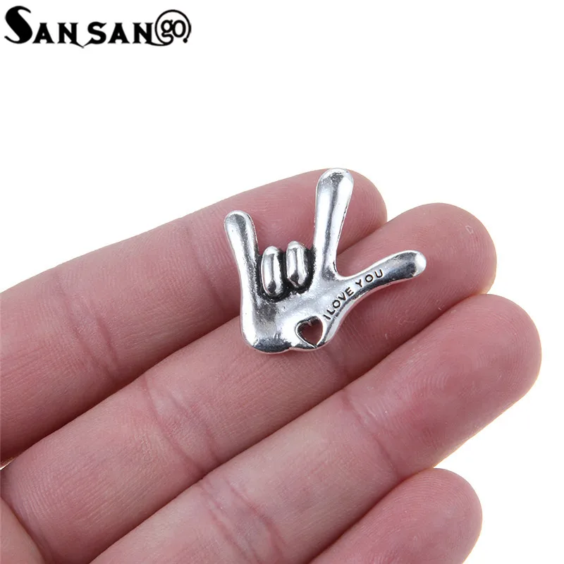 

10pcs 2.5*2.8cm Trendy Alloy Silver Tone I LOVE YOU Hand/sign Language Charms Pendant for Necklace & Bracelet DIY Making