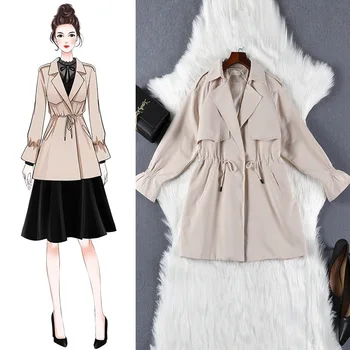 

Women's Jacket 2019 Large Size 5XL Loose Casual Windbreaker Long Drawstring khaki Goddess Windbreaker Spring autumn Ladies Coat