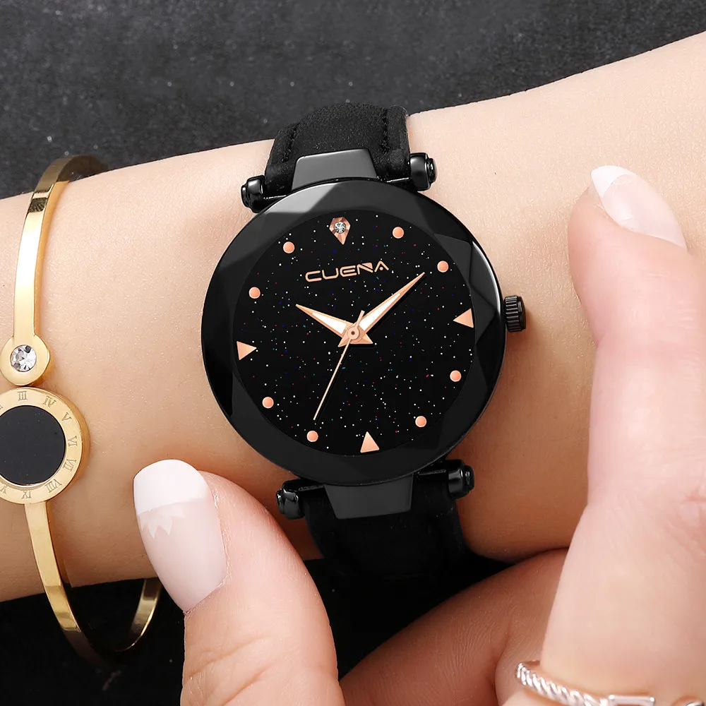 

CUENA Women Wrist Watch Leather Band Analog Quartz Diamond lady watch minimalistic watch female watches women