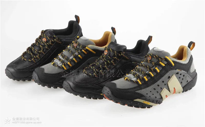 Новое поступление Merrell Мужская Уличная походная обувь, Высококачественная серая с черным кожаным верхом обувь