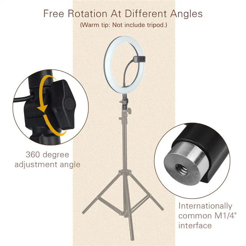 Светодиодный светильник-кольцо, пластиковый мягкий USB регулируемый 3 светильник, 13 дюймов, 3000 K-5600 K, подставка для телефона, для макияжа, YouTube, видеосъемки