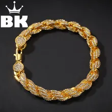 Хип-хоп золотой тон для мужчин s Bling Iced Rope браслет покрытый высоким качеством женский мужской браслет-цепочка для вечерние подарки