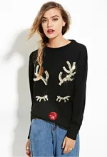 2016 Autumn & Winter Fashion Clothing Christmas Theme Abstract Fawn Sweater Coat Embroidered with Sequins Es1048